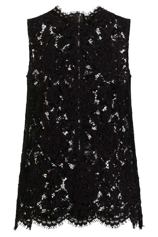 Online Exclusive Branded Floral Lace Top - Black