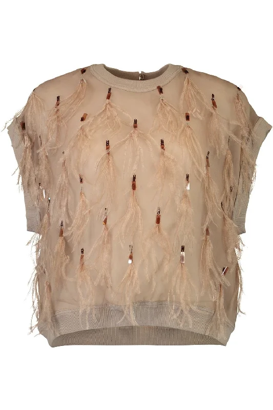 Weekend Specials You Can't Miss Feather Embellished Blouse - Hazelnut