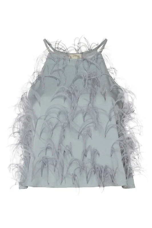 Weekend Wonders Await! Ostrich Embellished Crop Halter Cami
