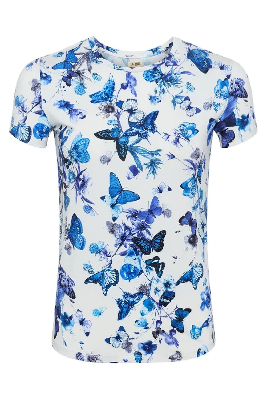 Fantastic Savings Ressi Tee - White Blue Tonal Butterflies