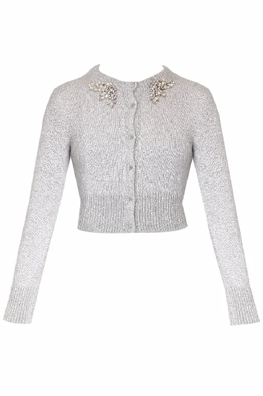 Sale Alert Embellished Cropped Cardigan - Silver
