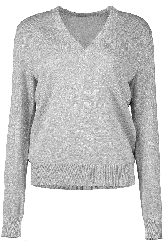 Weekend Discounts to Enjoy V Neck Sweater - Pearl Silver