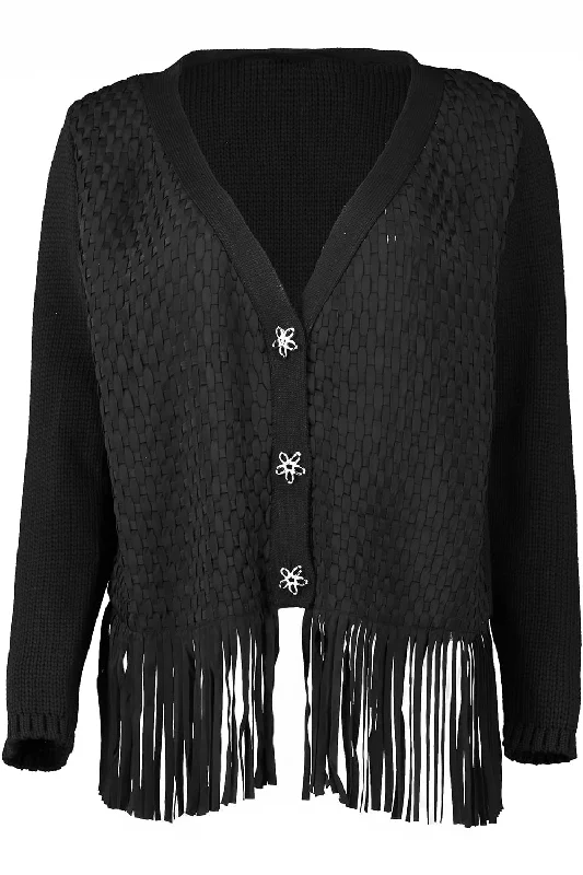 Time-Sensitive VNeck Lattice Embroidered Cardigan
