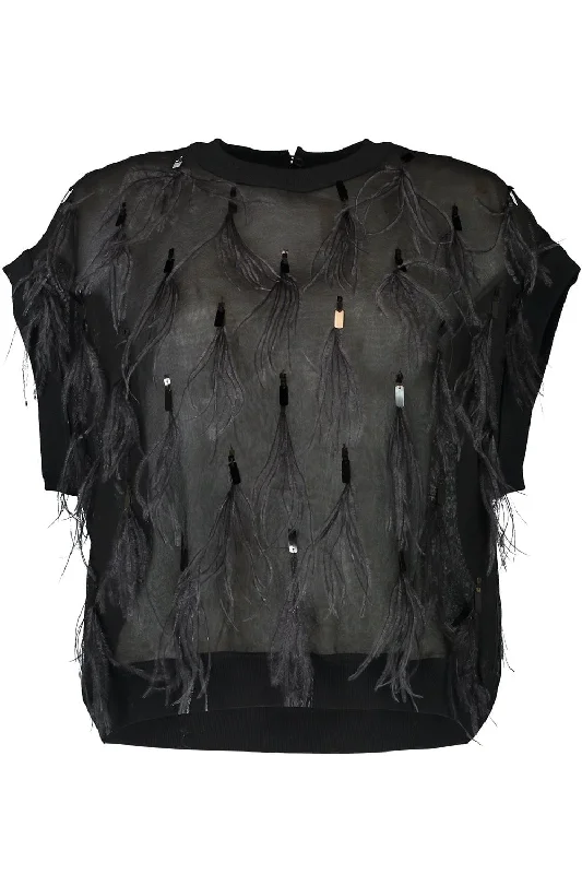 Weekend Discounts Worth Grabbing Feather Embellished Blouse - Black