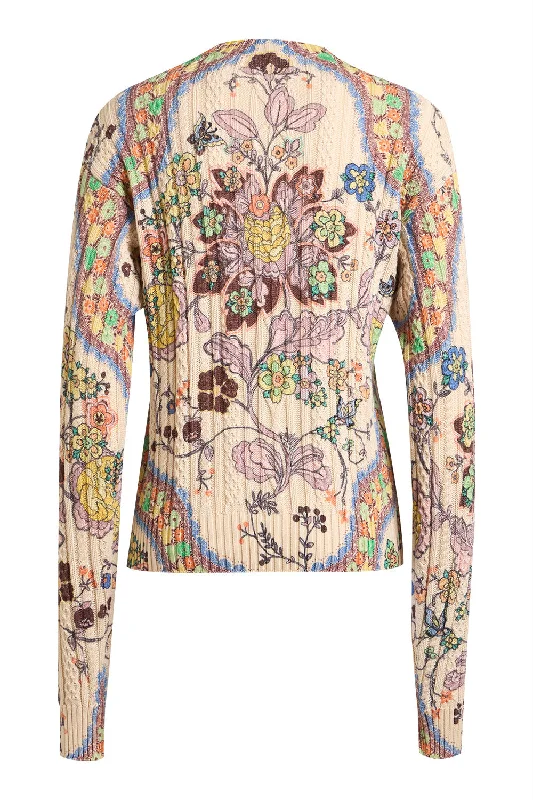 Weekend Offers That Excite PRINTED CABLEKNIT CREWNECK