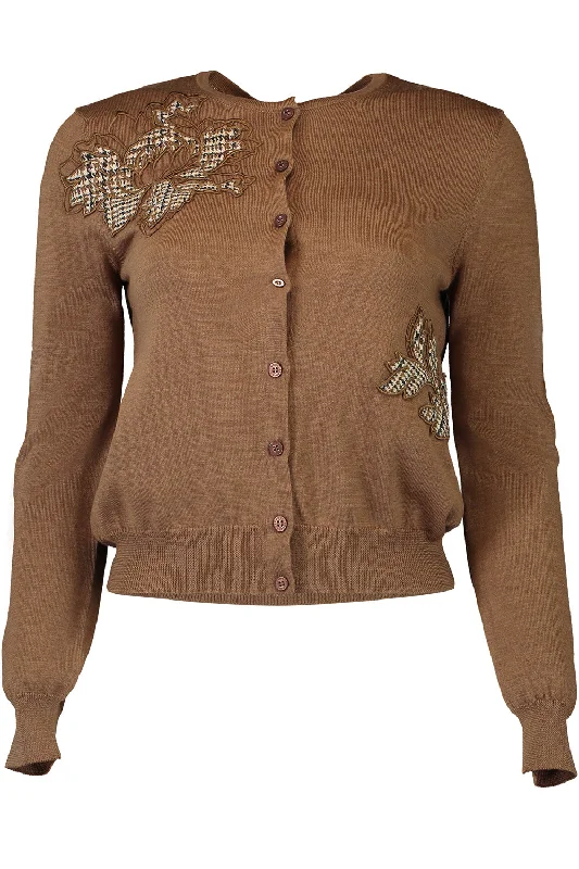 Bonus Offer Peony Appliqué Plaid Cardigan
