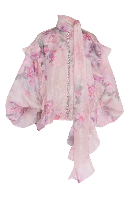 Weekend Deals That Excite Crush Tie Neck Ruffle Blouse