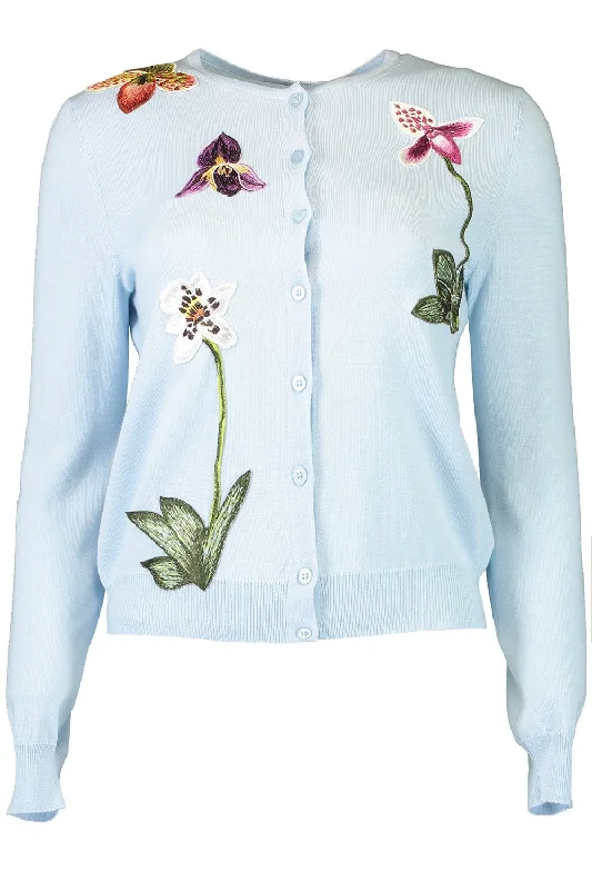 Shop and Save Orchid Embroidered Crewneck Cardigan