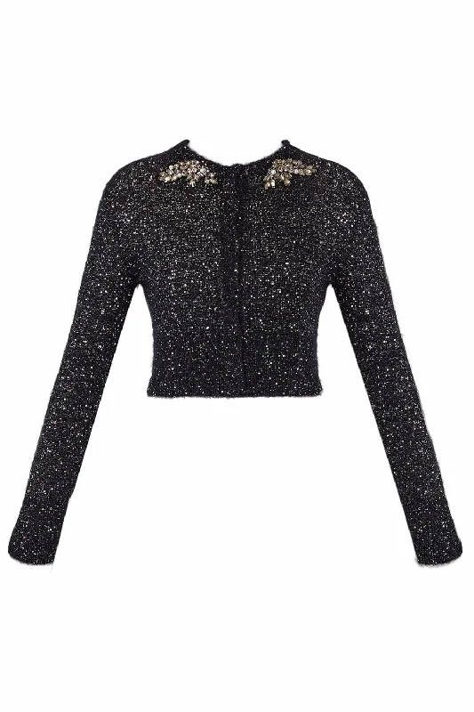 Savings Event Embellished Cropped Cardigan - Black