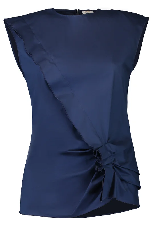 Weekend Discounts to Grab Sleeveless Gathered Top - Navy