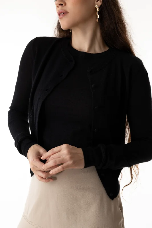 Deep Savings LONG SLEEVE BUTTON CARDIGAN - BLACK