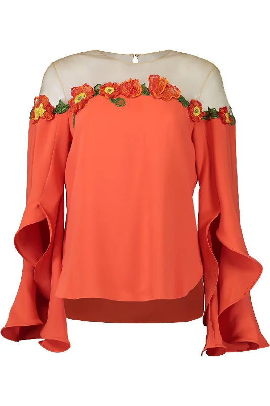 Sale Alert Illusion Neck Poppies Blouse