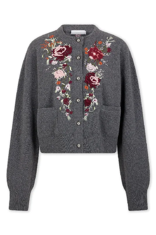 Year-End Clearance EMBROIDERED CREWNECK CARDIGAN