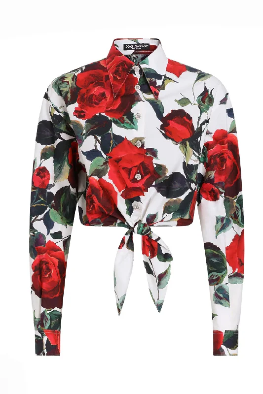 Weekend Discounts to Relish LONG SLEEVE ROSE CROPPED BLOUSE