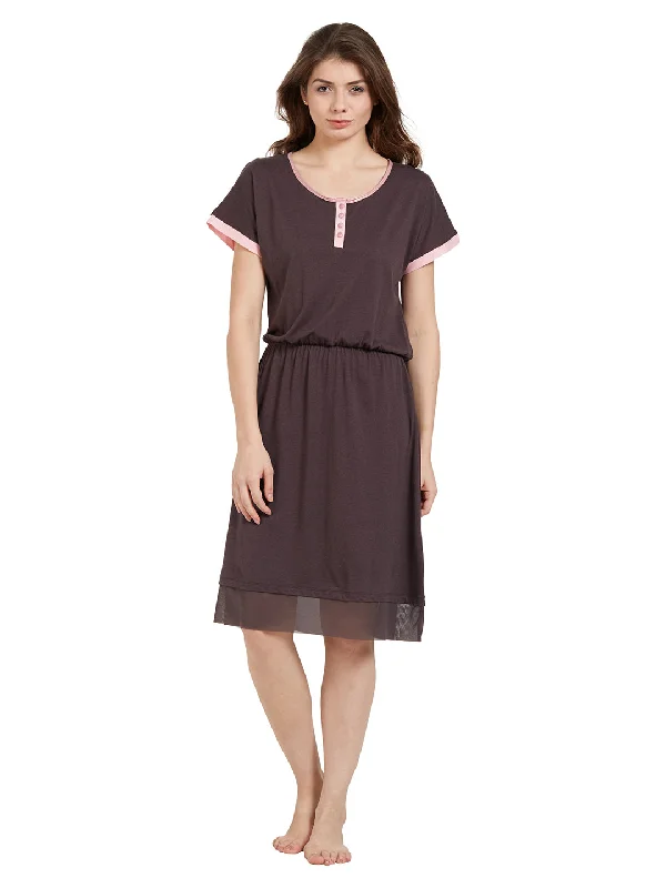 Don't Miss Out Brown Sleepshirt With Contrast Panels- NT-72