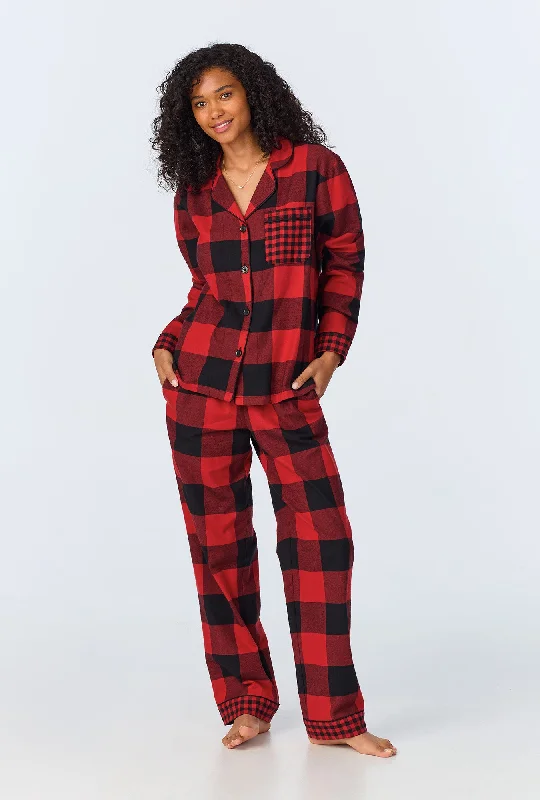 Today Only Buffalo Check Long Sleeve Classic  Woven Portuguese Flannel PJ Set