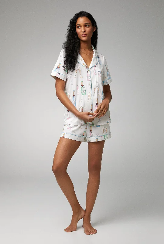 Low Cost Champagne Wedding Short Sleeve Classic Shorty Stretch Jersey PJ Set