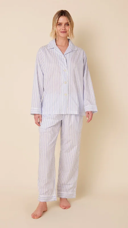 Weekend Offers That Delight Classic Stripe Luxe Pima Long-Sleeved Pajama - Blue