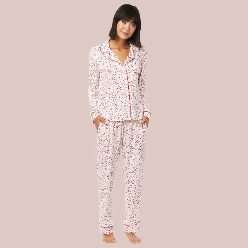 Weekend Discounts to Relish Confetti Dot Pima Knit Long-Sleeved Pajama - Red