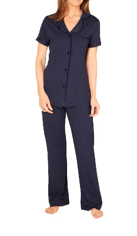 Limited Offer Cosabella 50% Modal and 50% Cotton Pyjama Short Sleeve Top & Long Pant in Navy 9645 Limited Offer Cosabella 50% Modal and 50% Cotton Pyjama Short Sleeve Top & Long Pant in Navy 9645