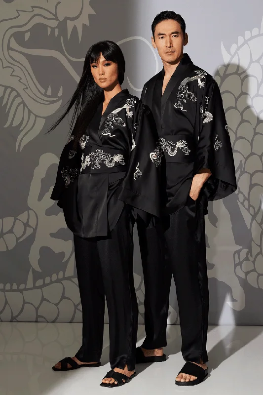 Weekend Bargains to Savor Dragon Luxe Charmeuse Embroidered Unisex Kimono
