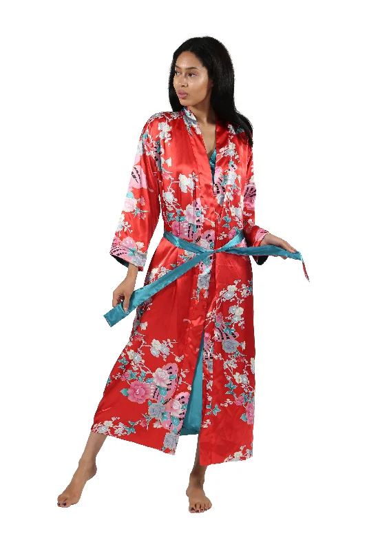 Act Now Reversible Floral Satin Robe