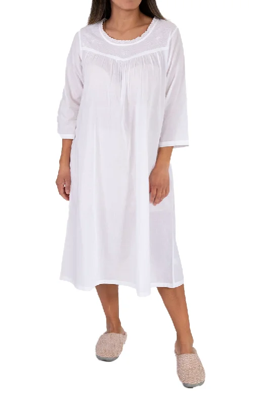 Weekend Bargains to Indulge In French Country 100% Cotton Nightgown with 3/4 Sleeve in White FCA572