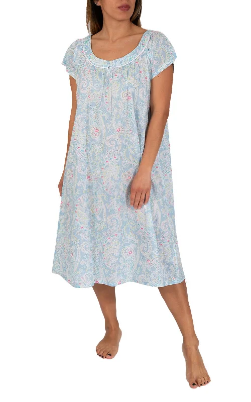 Exclusive Deal French Country 100% Cotton Nightgown with Cap Sleeve in Blue Floral FCY123V SALE Exclusive Deal French Country 100% Cotton Nightgown with Cap Sleeve in Blue Floral FCY123V SALE