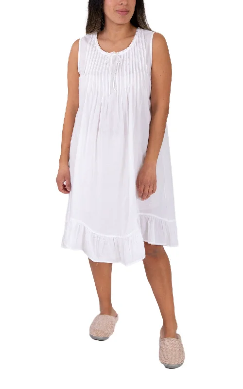 Savings Galore French Country 100% Cotton Nightgown Sleeveless in White FCW109