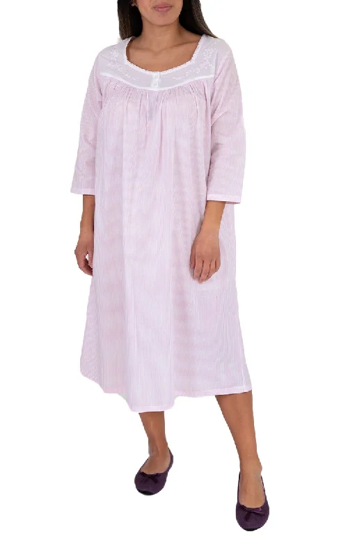 Cash Savings French Country 100% Cotton Nightgown with 3/4 Sleeve Pink and White Stripe FCA540 Cash Savings French Country 100% Cotton Nightgown with 3/4 Sleeve Pink and White Stripe FCA540