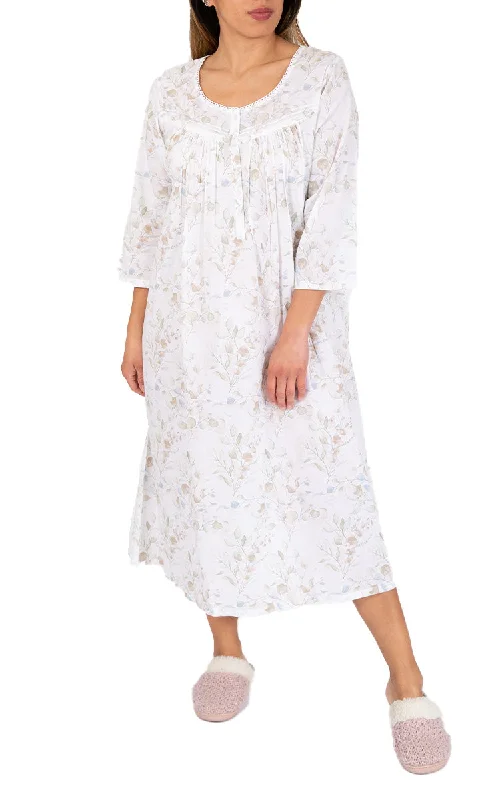 Best Choice French Country 100% Cotton Nightgown with 3/4 Sleeve in White Floral FCU321 Best Choice French Country 100% Cotton Nightgown with 3/4 Sleeve in White Floral FCU321