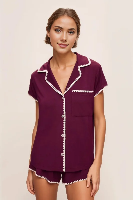 Lowest Price Frida Shortie PJ Set in Plum/Ivory