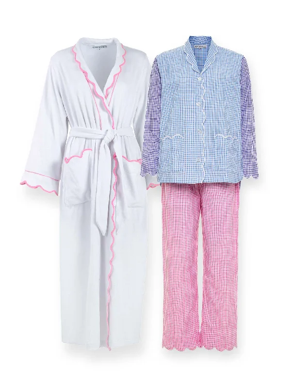 Cash Savings Gingham Bundle: Pajamas + White French Terry Robe