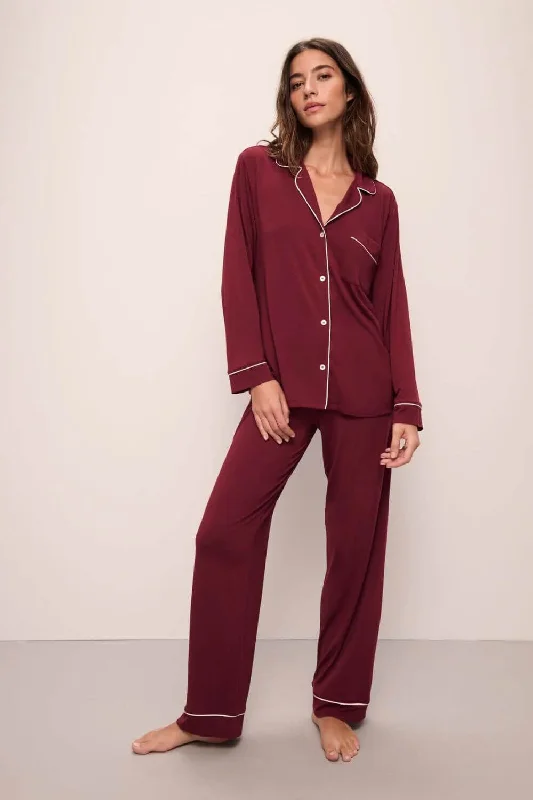 Quick Deals Gisele Long PJ Set in Cabernet/Ivory