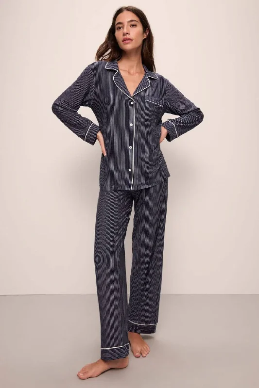 Can't Resist Gisele Printed Long PJ Set in Duo Stripe True Navy/Ivory