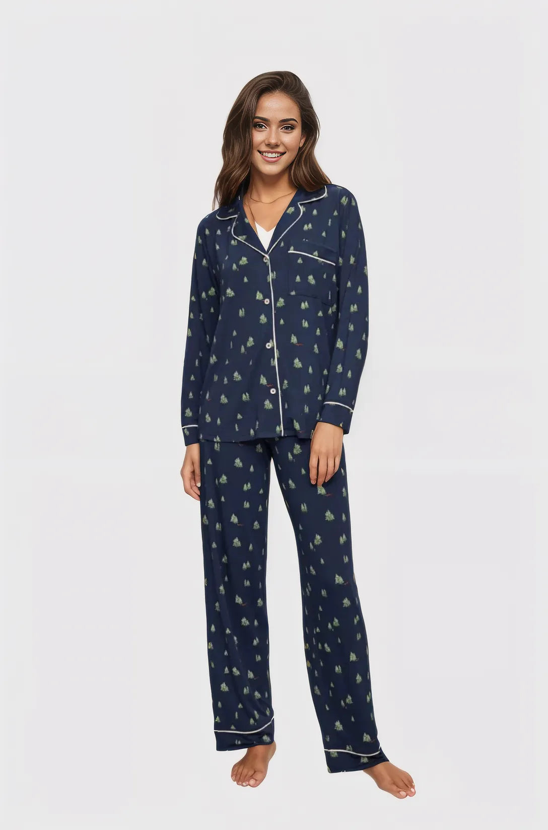 Weekend Deals That Dazzle Gisele Printed Long PJ Set in Woodland Pine
