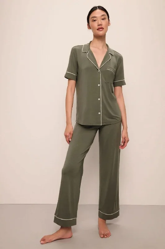 Weekend Discounts to Enjoy Gisele Short Sleeve Long Pants Set in Moss/Ivory