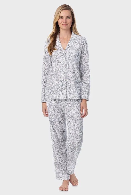 Weekend Bargains to Love Grey Paisley Cotton Long Pajama Set