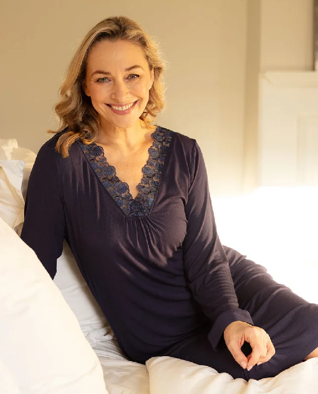 Super Sale Joanna Womens Lace Detail Jersey Long Sleeve Short Nightdress