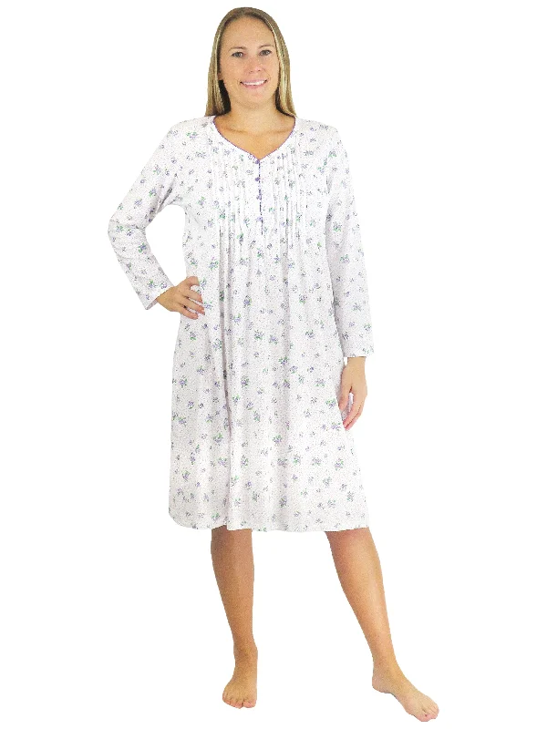 Final Offer La Cera Lilac Floral Print Cotton Knit Gown