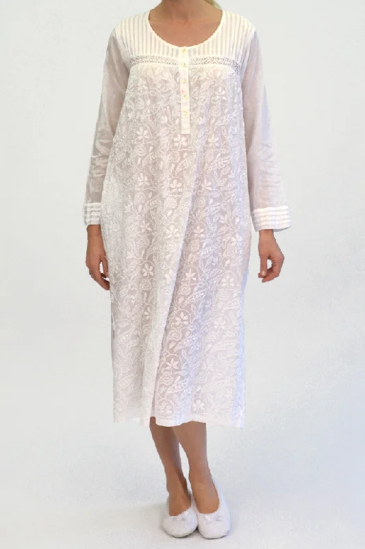 Weekend Specials to Delight La Cera Long Sleeve White Embroidered Gown