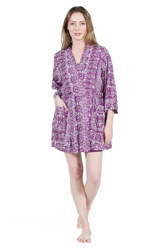 Instant Savings La Cera Rayon Purple and White Printed Robe