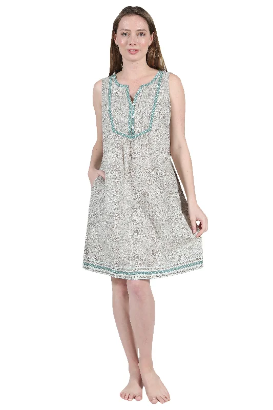 Huge Savings La Cera Sleeveless 100% Cotton Print Celedon Chemise
