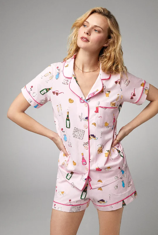 Bonus Offer Let's Do Brunch Short Sleeve Classic Shorty Stretch Jersey PJ Set