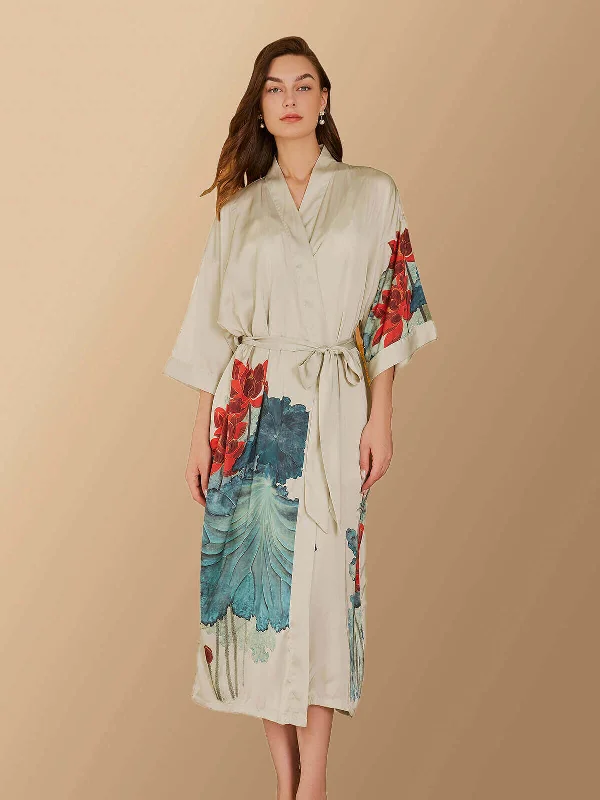 Super Bargain Oriental Lotus Kimono Robe