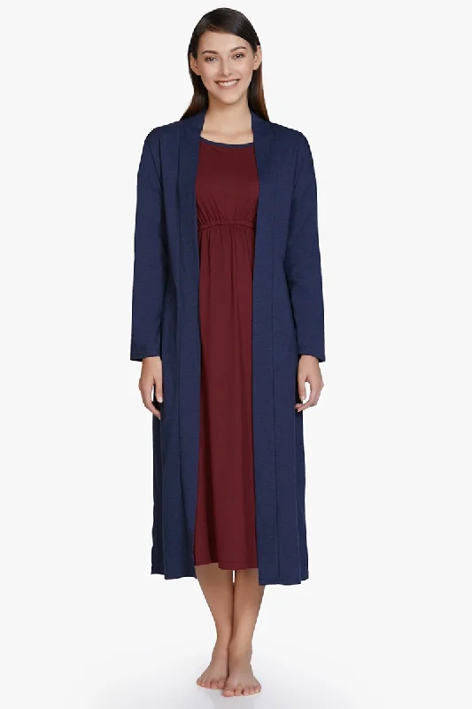 Weekend Discounts to Enjoy Cotton Blend Sleep Robe - Navy