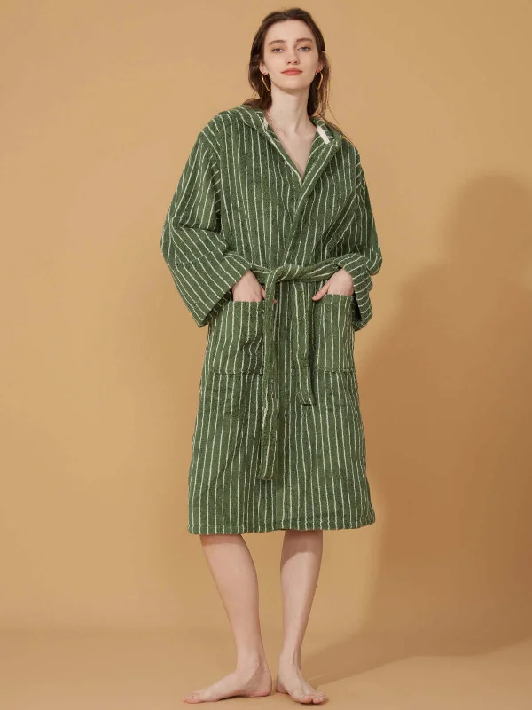 Weekend Savings Extravaganza Organic Cotton Striped Bathrobe Green