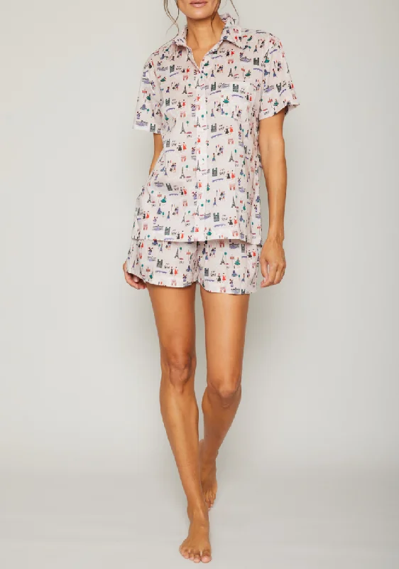 Weekend Savings Delight Paris Print Short Set - Pink
