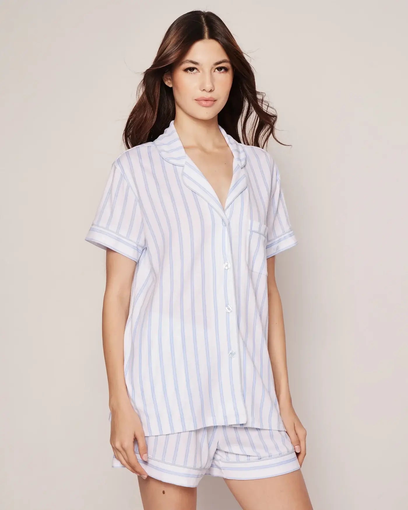 Reduced Rates Pima Pajama Short Set in Periwinkle Stripe