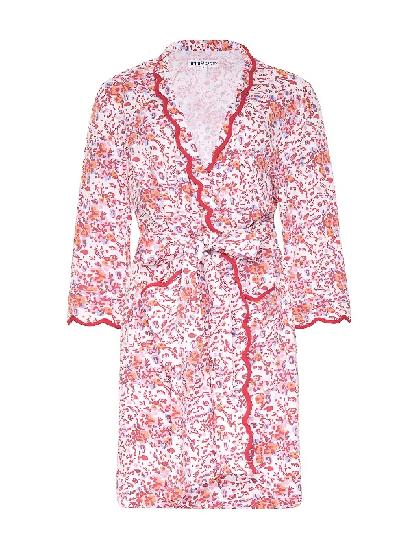Weekend Offers That Tempt Pink Floral Pima Knit Short Classic Robe